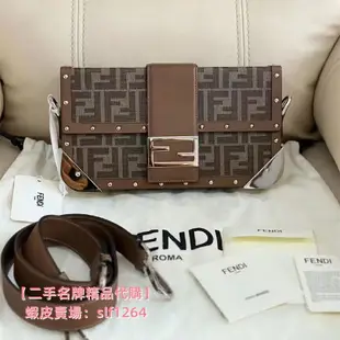 二手精品 Fendi 芬迪 中型 Baguette 旅行箱 棕色 銀扣 斜背包7VA498A8V3F18AT