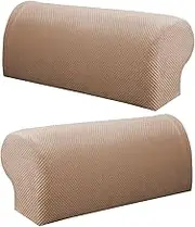 Aliuciku Set of 2 Sofa Armrest Protectors, Non-Slip Armrest Covers Stretchy Chair Sofa Arm Cover(Beige)
