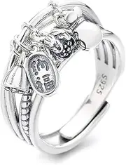 RIUKIU Vintage Pendant Tassel Opening Sterling Silver Ring, Fashionable S925 Sterling Silver Ladies Ring,Silver,6