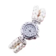 2 Pcs Women Pearl Quartz Bracelet Watch(White)