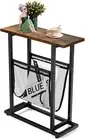 2-Layer Rustic Side Table, Small Industrial End Table W/Magazine Holder, Wood Ta