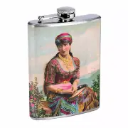 Vintage Gypsy Woman D11 Flask 8oz Stainless Steel Hip Drinking Whiskey