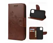 For iPhone 12 / 12 Pro Case, Butterfly Flower Folio PU Leather Case, Card Slots, Wallet, Brown