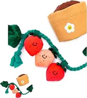 Multi-Function Interactive Dog Toy Set, Plush Flower Pot Treat Dispenser with Squeaky Strawberries and Tug Rope, Pet Training and Play, Snuffle Toy, Tug Toy
