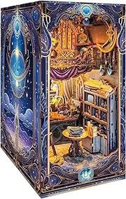Book Nook Kit - DIY Bookend Building Kit,3D Bookend Puzzle Kit,Exquisite Puzzle Dollhouse Puzzle Bookends,Miniature Dollhouse Booknook Kit with LED Light for Ages 14+ Teens Adults
