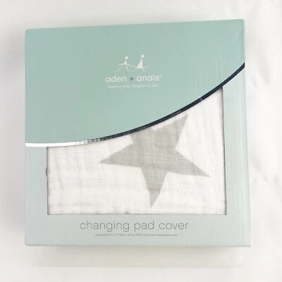 Aden Anais White with Silver Gray Star Changing Pad Mat Cover 8718 Twinkle NEW