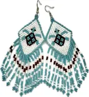 Handmade Beaded Cyan Blue Turtle drop dangle Earrings