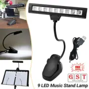1/2x Reading Light 9 LED Flexible Clip-on Music Stand Bed Table Desk Lamp Black