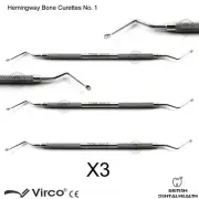 3X HEMINGWAY BONE CURETTE SPOON PERIO STAINLESS STEEL DENTAL IMPLANT LAB