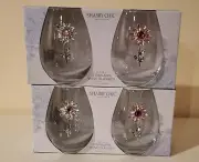 Set of 4 Shabby Chic Design Flowers Stemless Wine Glasses NIB