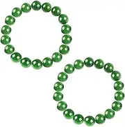 2Pcs Natural 10mm Dark Green Jade Round Gemstone Beads Stretchy Bangle Bracelet 7.5