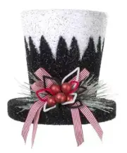Black White Victorian Caroler Top Hat Tree Topper Lightweight Christmas Holiday
