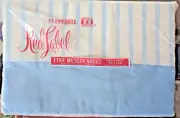 Pepperell Red Label Fine Muslin Flat Sheet Blue & White Stripe 81 x 108 NOS USA