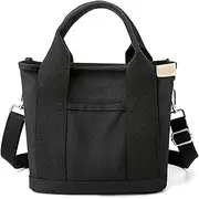 [Sisaiex] Calendarm-USA Japanese Canvas Bag, Calendarm Japanese Handmade Large Capacity Multi-Pocket Handbag, Handmade Japanese Tote Bag with Pockets (one,Black)