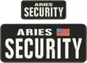 ARIES SECURITY embroidery patches 4 X 10 and 2x5 hook WHITE letters