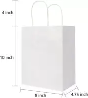 100 Pcs White 8"x4.75"x10" Medium Gift Bags with Handles, Birthday Gift Bags