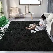 Fluffy Rug Indoor Plush Soft Carpet for Living Room Anti-Skid Durable Area Rug for Girls Bedroom Kids Room Carpets,Black,153X244cm