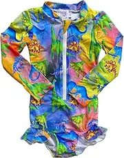 [Cheeky Chickadee] Girls Long Sleeve Zip Swimmers UPF50+ | Hand-Painted Print | Baby & Toddler Swimwear | Australian Brand