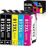 [Hookink] 812XL 812 Ink Cartridges 5-Pack New Upgraded Chip Compatible for Epson Workforce Pro WF-3820 WF-3825 WF-4830 WF-4835 Printer (5-Pack, 2B/C/M/Y)