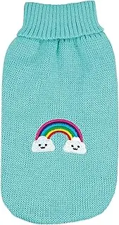 Record - Magic Land Dog Jumper, Back Length 20 cm, Turtleneck Sweater, Rainbow Embroidery, Lead Hole and Back Paws | Light Blue, 3XS