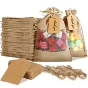 48 Pcs 6 x 9 Inch Burlap Bag with Drawstring, Linen Burlap Sheer Bag, with Gi...
