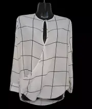 SIZE 6 WOMENS WHITE LONG SLEEVE CROSS OVER SQUARE PATTERN SEED HERITAGE TOP