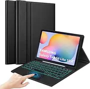 [IXTRA] Keyboard Case for Samsung Galaxy Tab S6 Lite 10.4" 2022/2020 SM-P610/P613/P615/P619 Slim Folio Case with Detachable Wireless Keyboard 7 Color Backlit Multi-touch Trackpad S Pen Holder, Black