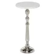 Litton Lane End Accent Table 13-in Large Round Terrazzo W/ Marble Top Silver