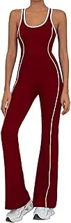 [NRTHYE] Women Casual Workout Bodycon jumpsuits Sleeveless Sexy Backless Flared One Piece Jumpsuit Yoga Bodysuit Romper