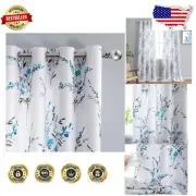 Chic Teal Leaf Pattern Curtains - 108" Long Light Filtering & Thermal Insulated