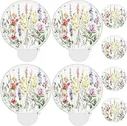 Roowest 4 Pcs Foldable Hand Fans Watercolor Wildflowers Handheld Round Folding Fans with Plastic Handles and Storage Bags for Summer Tea Party Wedding Bridal Shower Parties
