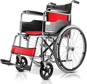 Ultra Lightweight Chair with Wheel, Self-Propelled Wheelchair with Flip Portable Foldable Handle Arms, Swing Away Footrests Mobility Transport Chair