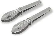 2 Piece 7" Mini Metal Scalloped Grip Kitchen Serving Tongs Set with Sliding Locks (1 Set)