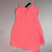 Women’s Hot Pink Asymmetric Sleeveless Dress, Jaunty Fit, Coquette, C Luce Large