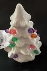 New Christmas Mini Light-Up Ceramic White Tree With Colorful Lights Battery Op