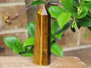 Polished Tiger Eye Crystal Generator Point 91 Grams 95mm Tall 6 Sided Point