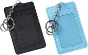 [ZAYOIZY] 2 Pack Slim Credit Card Holder Back/Front Pocket Purse Wallets, Faux Leather ID Badge Holders for Carrying Keys, Metro Cards, with Metal Clasps&Key Rings, black, blue, s, Minimalist