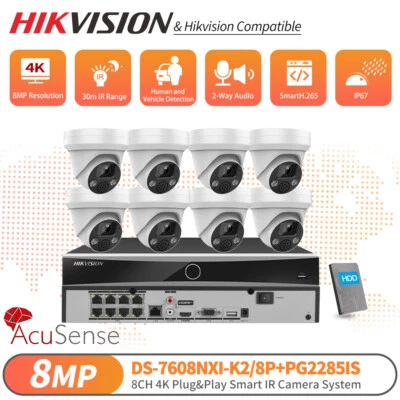 Hikvision AcuSense 4K NVR 8CH 8MP IR Outdoor Security Camera System Night Vision