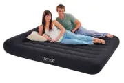 Intex Queen Classic Pillow Rest Airbed Air Mattress Bed w/ Built-In Pump, 66777E