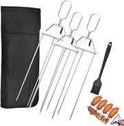 3 Way Grill Skewers - Grillsavant, 3 Way Skewer for Grilling, 1 Wide Skewers, 3-Prong Stainless Steel Grill, 3 Way Grill Skewers Stainless Steel, for Meat Veggies Fruit (3 Set)