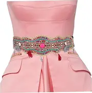 [NOLITOY] Handmade Boho Wide Elastic Women Waist Belt Vintage Style Corset Wrap for Dresses Skirts Coats Comfortable Fit Beaded Design for Enhancing Personal Charm and Confidence