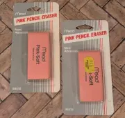 Vtg Mead Pink Eraser Lot of 2 - 1988 Korea NOS Sealed NIP - 80s School Supply