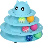 Catzon Cat Toy Roller 3 Level Turntable with Six Colorful Balls Interactive Puzzle Kitten Toys Blue