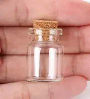 1 Glass Bottle Clear Jar Cylinder Cork Potion Apothecary Vial 30mm 5ml Wishing
