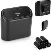 EcoNour Mini Car Trash Can with Lid for Side Door and Back Seat (1 Pack) | Portable, Leakproof Trash Bin Organizer with 5 Rolls | Small Garbage Can Accessories for Automotive, Office, Kitchen (Black)