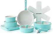 SENSARTE 17-Piece Ceramic Pot and Pan Set, Non-Stick Cookware with Removable Handle, Induction Cookware with Removable Handle, Dishwasher Safe, (Turquoise)