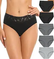 [Wealurre] Women's Underwear Lace Briefs Cotton Hipster Women's Panties Underwear Women Pack of 5