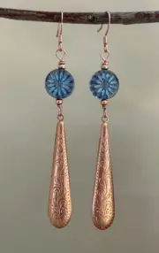 Boho Denim Blue Glass Copper Earrings Sundance Treasures Jewelry