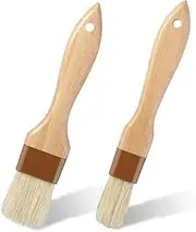 2 Pieces Natural Bristle Basting Brush 1 Inch & 1.5 Inch BBQ Wooden Handle Butter Brushes Pastry Brush Kitchen Culinary Utensil for Spreading Marinade Sauce Oil Grilling - Wood