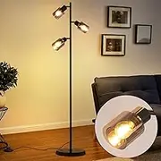 Kowanie floor lamp vintage living room black: floor lamp industrial floor lamp 3 flames glass E14 socket metal floor lamp rotatable 350° reading lamp for bedroom office - without light bulb